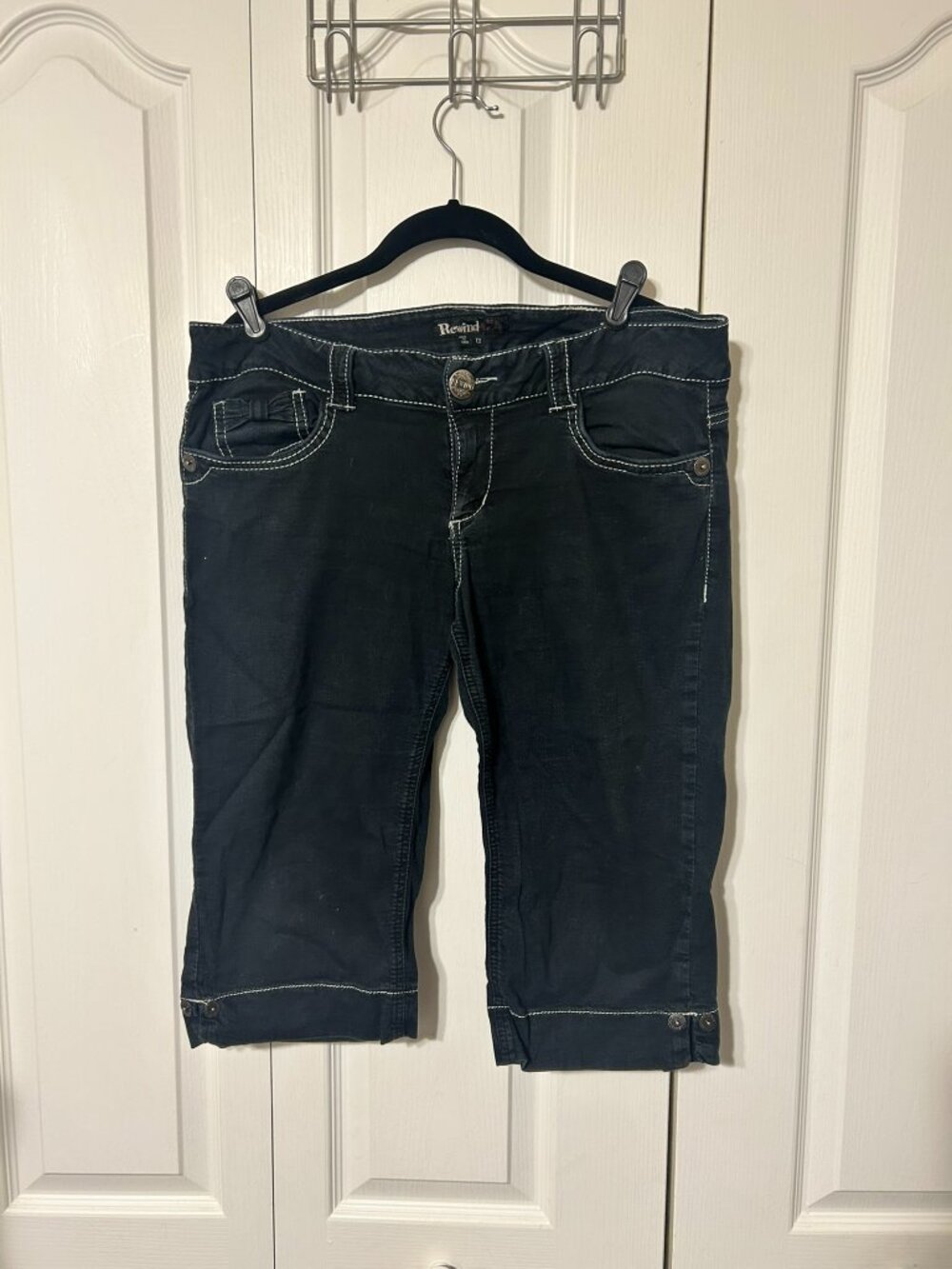 Rewind Womens Size 13 Dark Wash Bermuda Denim Shorts Bow Pocket Detail